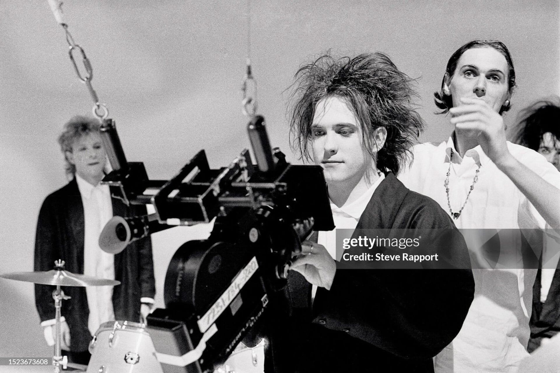 Director Tim Pope with Robert Smith of The Cure, In Between Days video 6/18/85 (Photo by Steve Rapport/Getty Images)