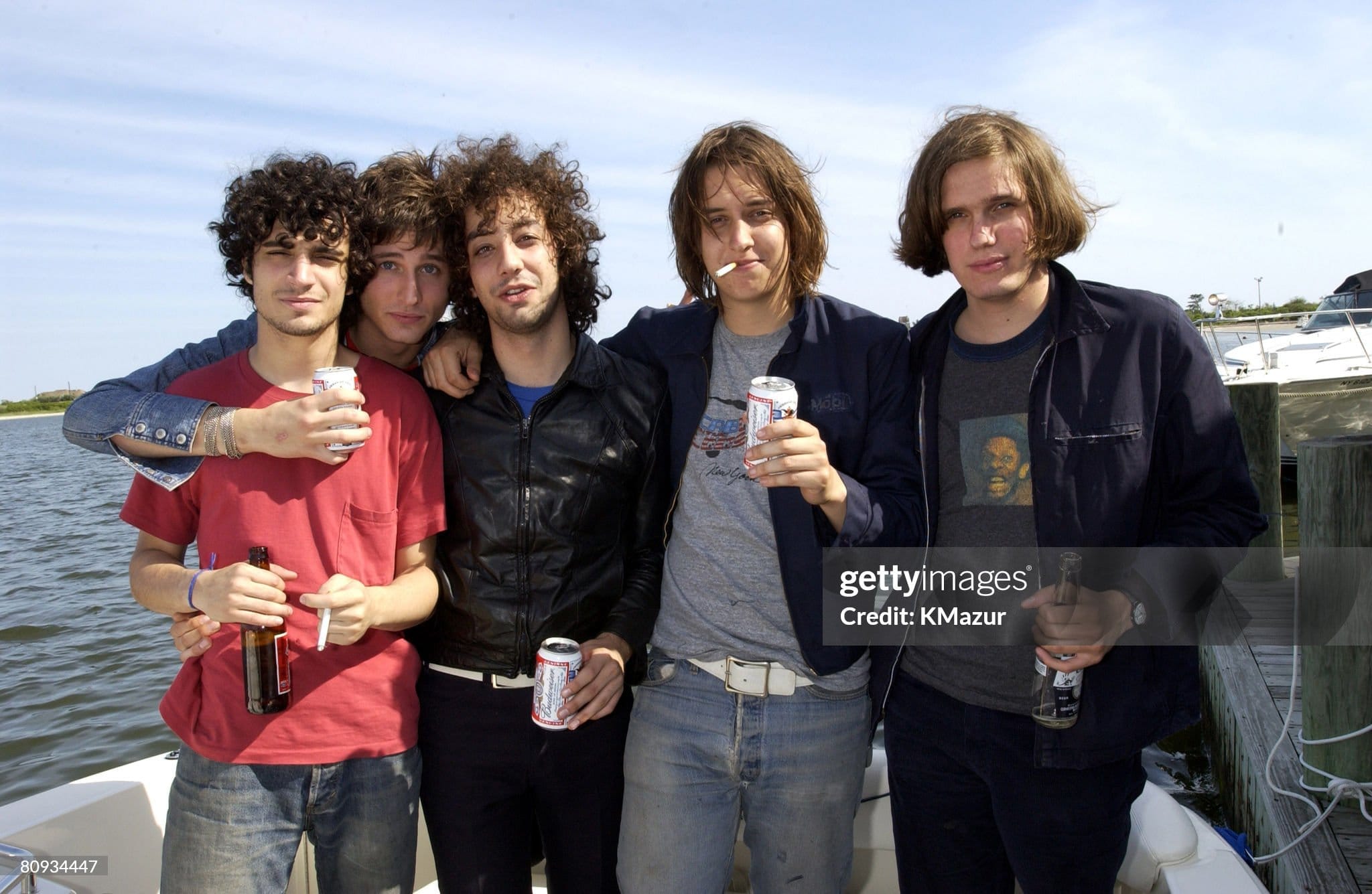 (EXCLUSIVE, Premium Rates Apply) The Strokes on Kevin Mazur's boat docked behind Jones Beach Theater (Photo by KMazur/WireImage)